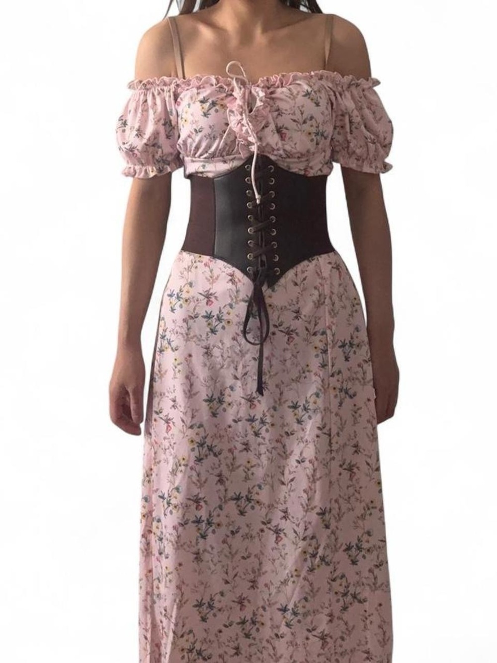 Floral Off-Shoulder Maxi Dress in Light Pink